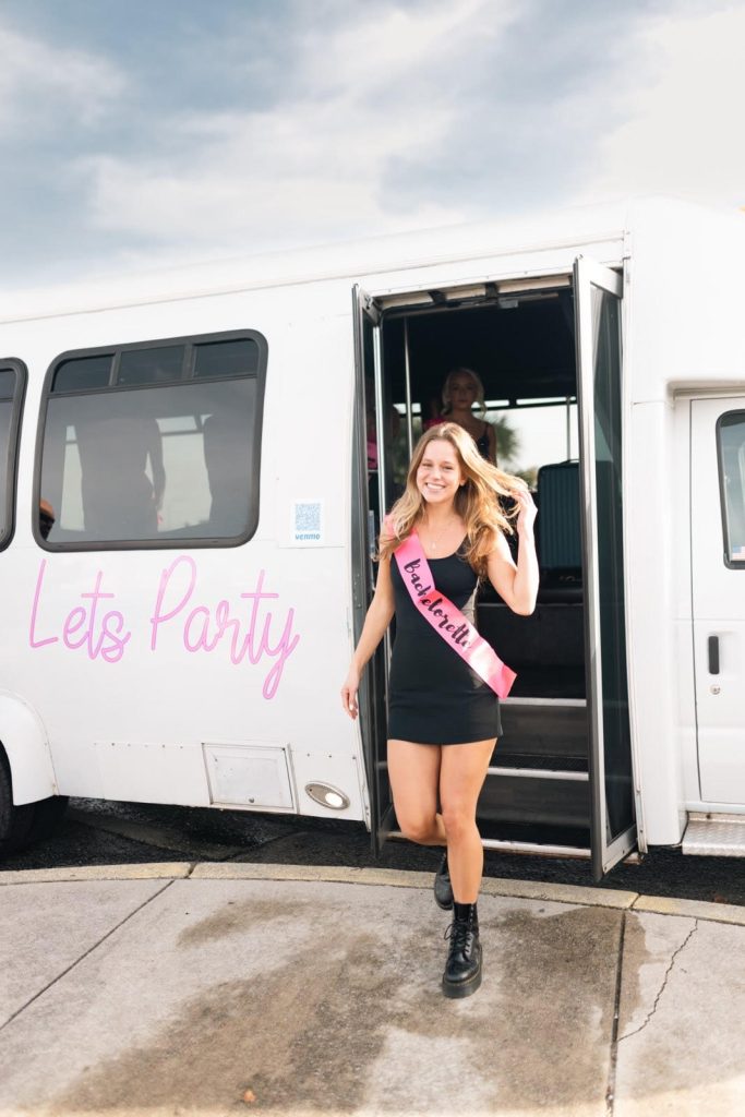 Woman exiting the party bus